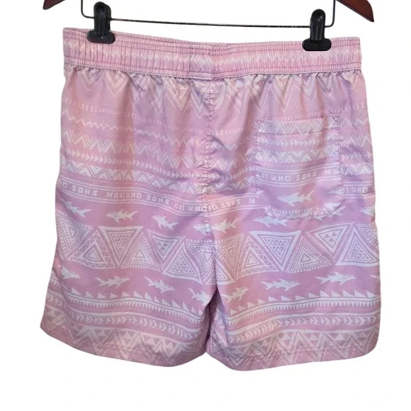 MAUI AND SONS Mens Swim Trunks Shorts Pink Geometric  Print Elastic Waist Large - Picture 5 of 9